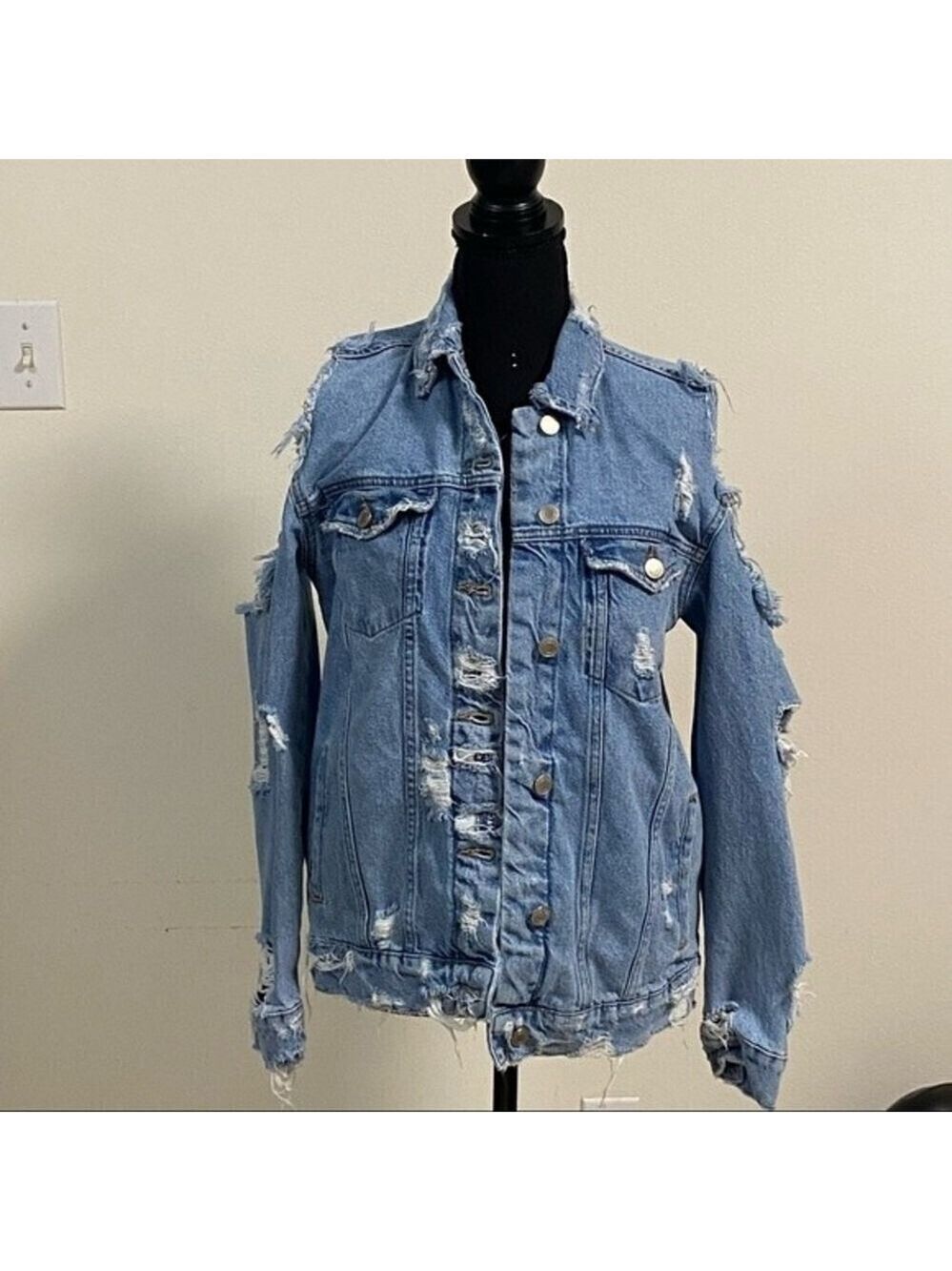Zara Trafaluc Denimwear Distressed Jacket size Small